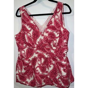 Merona Misses Sleeveless V-Neck Paisley Top XL Pink & White